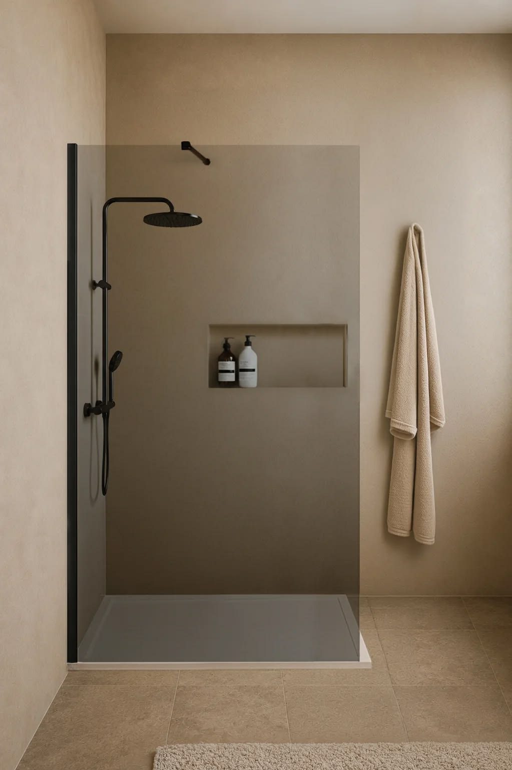 Salle de bain rénovée avec douche à l'italienne et niche encastrée